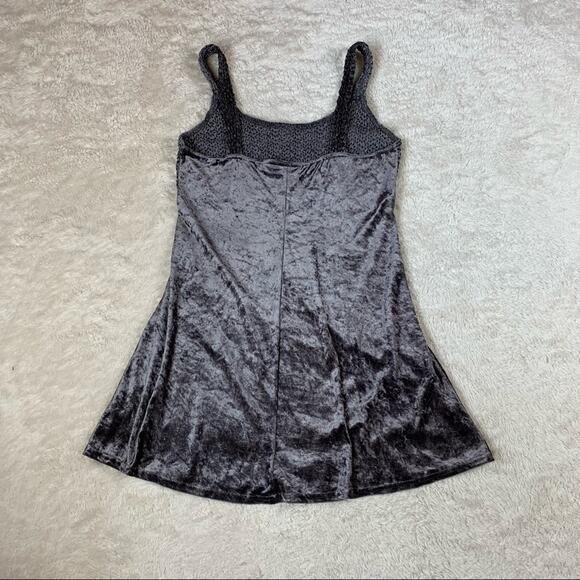 Vintage 90s up front velvet smocked bust sleeveless fit and flare dress, size L - Picture 4 of 10